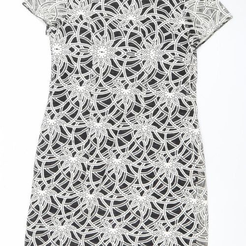 Dunnes Women Black Cotton Blend Short Sleeve Lace Sheath Dress Size 12