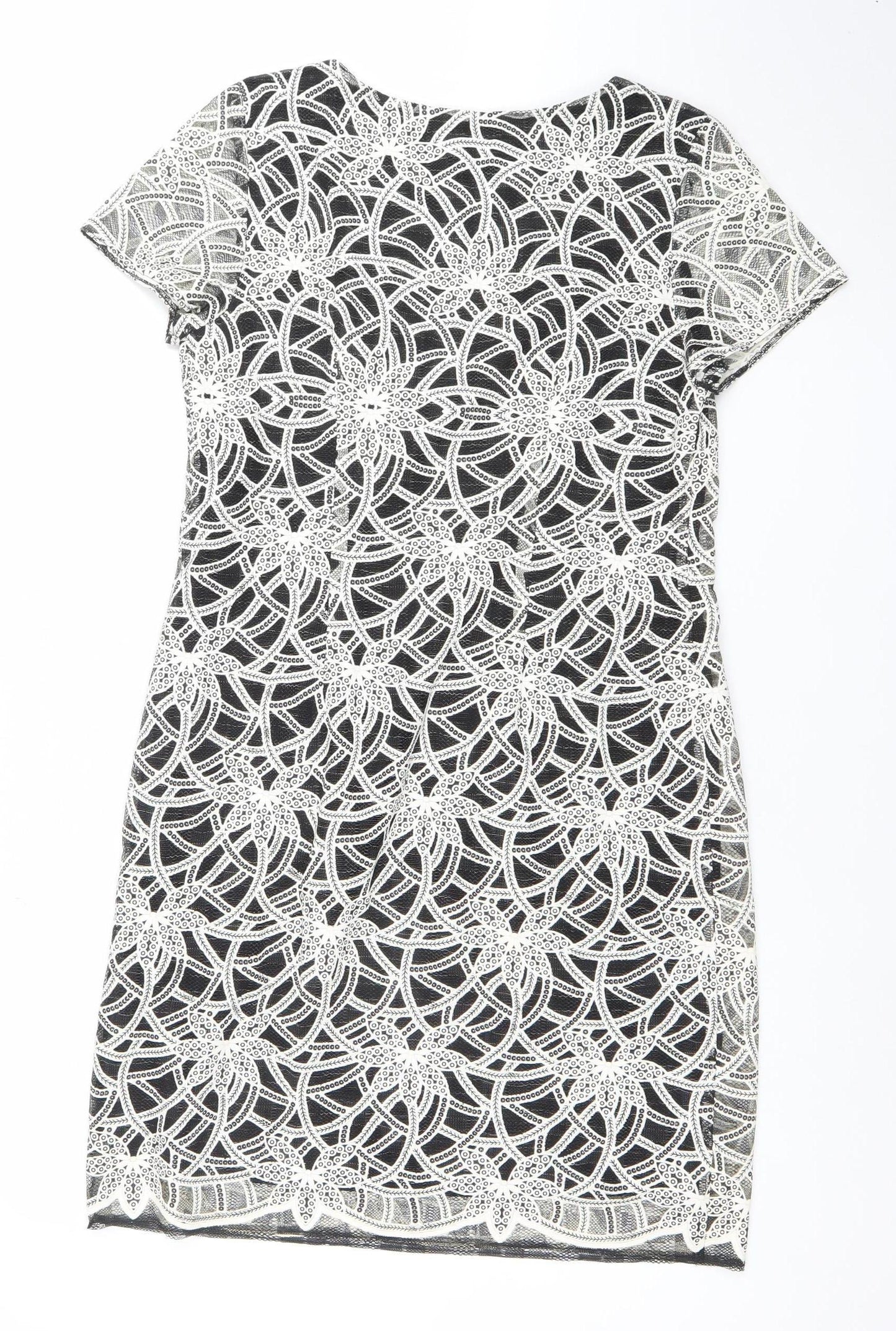 Dunnes Women Black Cotton Blend Short Sleeve Lace Sheath Dress Size 12