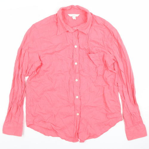Uniqlo Women Pink Linen Cotton Button-Up Long Sleeve Shirt Size L