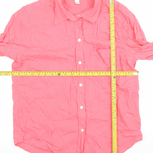 Uniqlo Women Pink Linen Cotton Button-Up Long Sleeve Shirt Size L