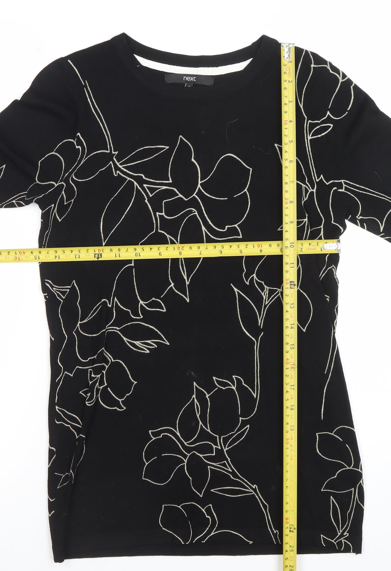 Next Women’s Black Floral 3/4 Sleeve Viscose Top UK 8