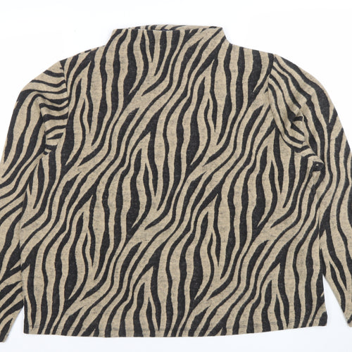 Marks and Spencer Womens Beige Zebra Print Long Sleeve Mock Neck T-Shirt Size 20