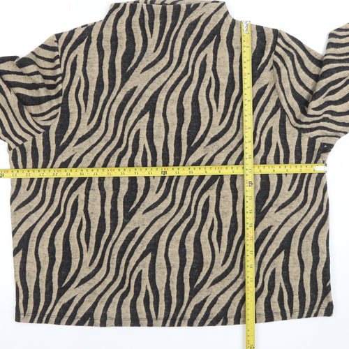 Marks and Spencer Womens Beige Zebra Print Long Sleeve Mock Neck T-Shirt Size 20