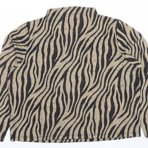 Marks and Spencer Womens Beige Zebra Print Long Sleeve Mock Neck T-Shirt Size 20