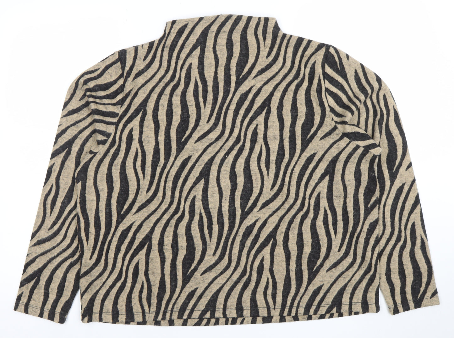 Marks and Spencer Womens Beige Zebra Print Long Sleeve Mock Neck T-Shirt Size 20