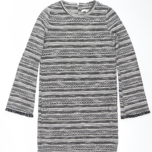 Next Women Grey Striped Knit Shift Dress Size 8 Long Sleeve
