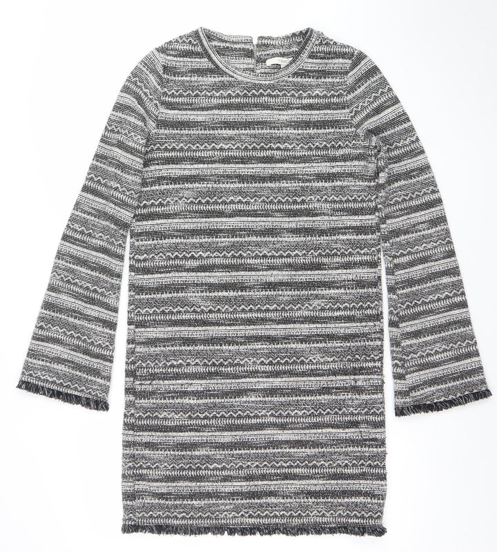 Next Women Grey Striped Knit Shift Dress Size 8 Long Sleeve