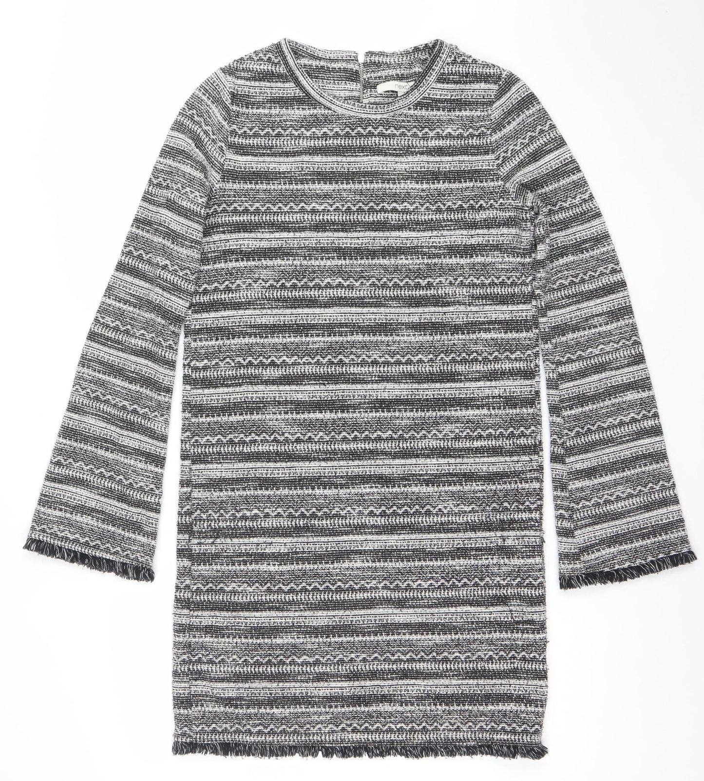 Next Women Grey Striped Knit Shift Dress Size 8 Long Sleeve