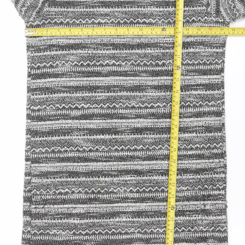 Next Women Grey Striped Knit Shift Dress Size 8 Long Sleeve