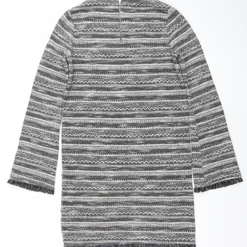 Next Women Grey Striped Knit Shift Dress Size 8 Long Sleeve