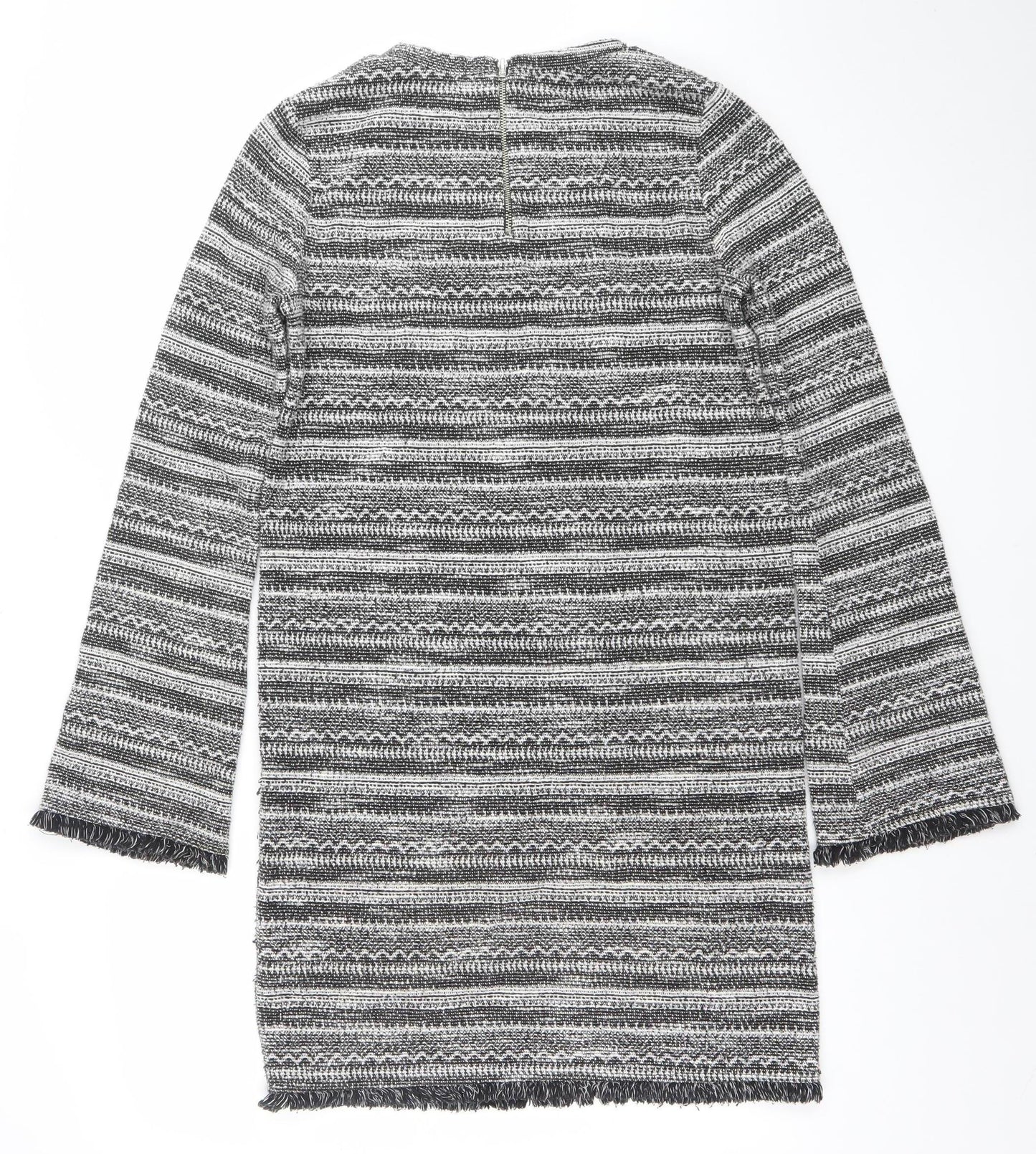 Next Women Grey Striped Knit Shift Dress Size 8 Long Sleeve