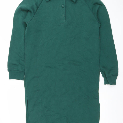 Primark Women Green Collared Long Sleeve Shirt Dress 2XS