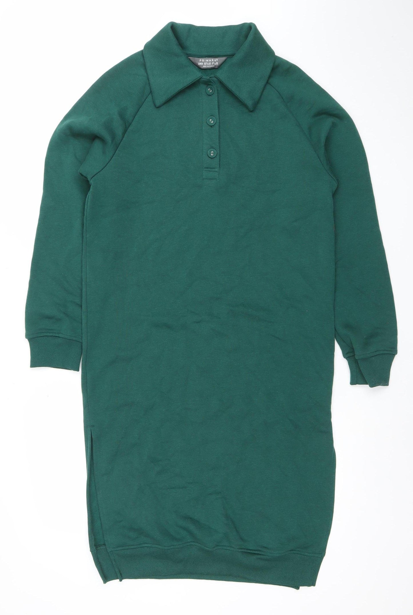 Primark Women Green Collared Long Sleeve Shirt Dress 2XS