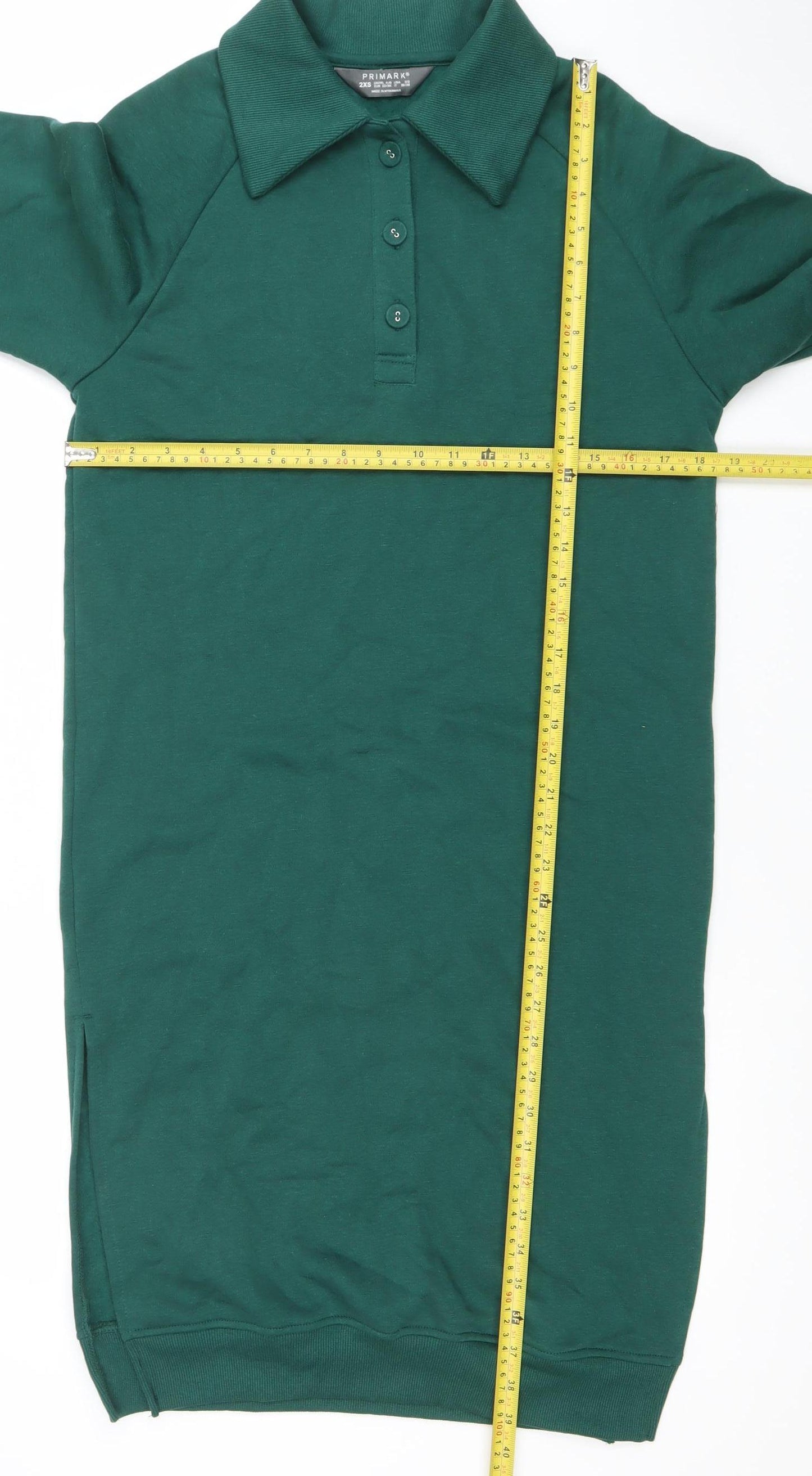 Primark Women Green Collared Long Sleeve Shirt Dress 2XS