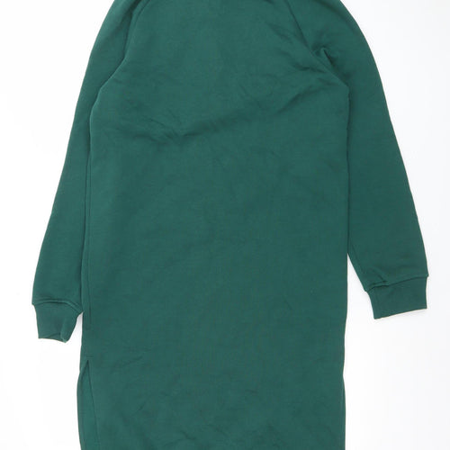 Primark Women Green Collared Long Sleeve Shirt Dress 2XS