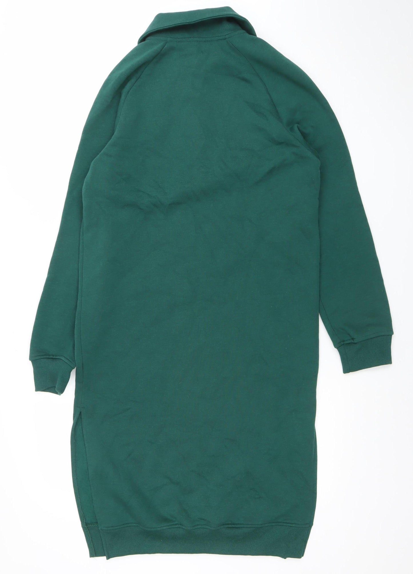 Primark Women Green Collared Long Sleeve Shirt Dress 2XS