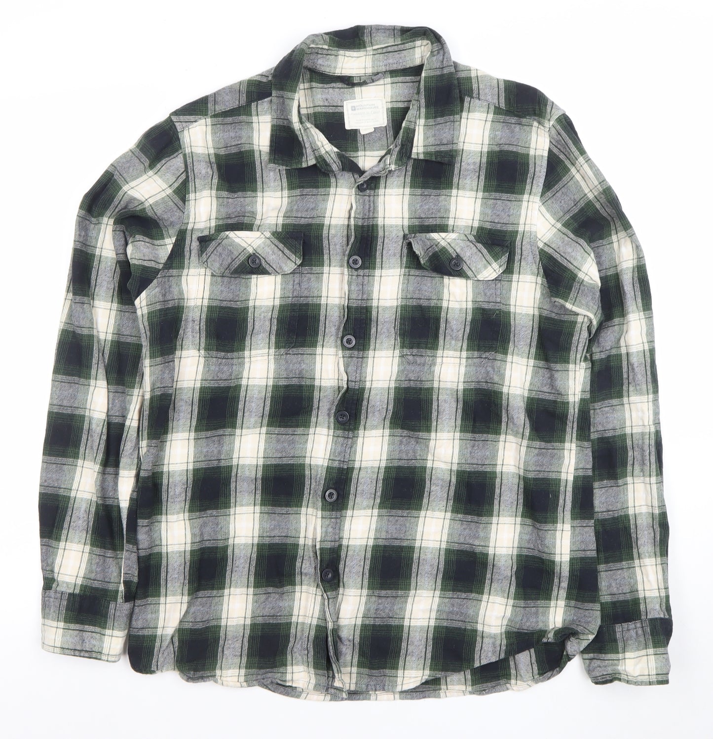 Mountain Warehouse Men's Green Check Cotton Button-Up Shirt L