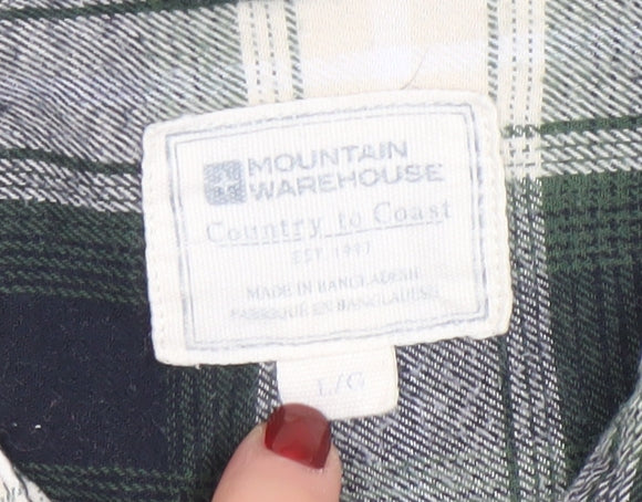 Mountain Warehouse Men's Green Check Cotton Button-Up Shirt L
