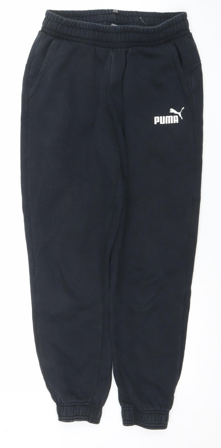 Puma Boys Black Jogger Trousers 13-14 Years Cotton Blend Fleece Sweatpants