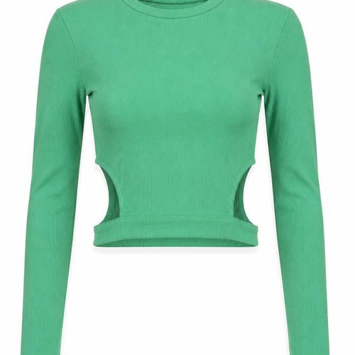 Pull&Bear Teens Green Cropped Long Sleeve Slim Fit Top XS