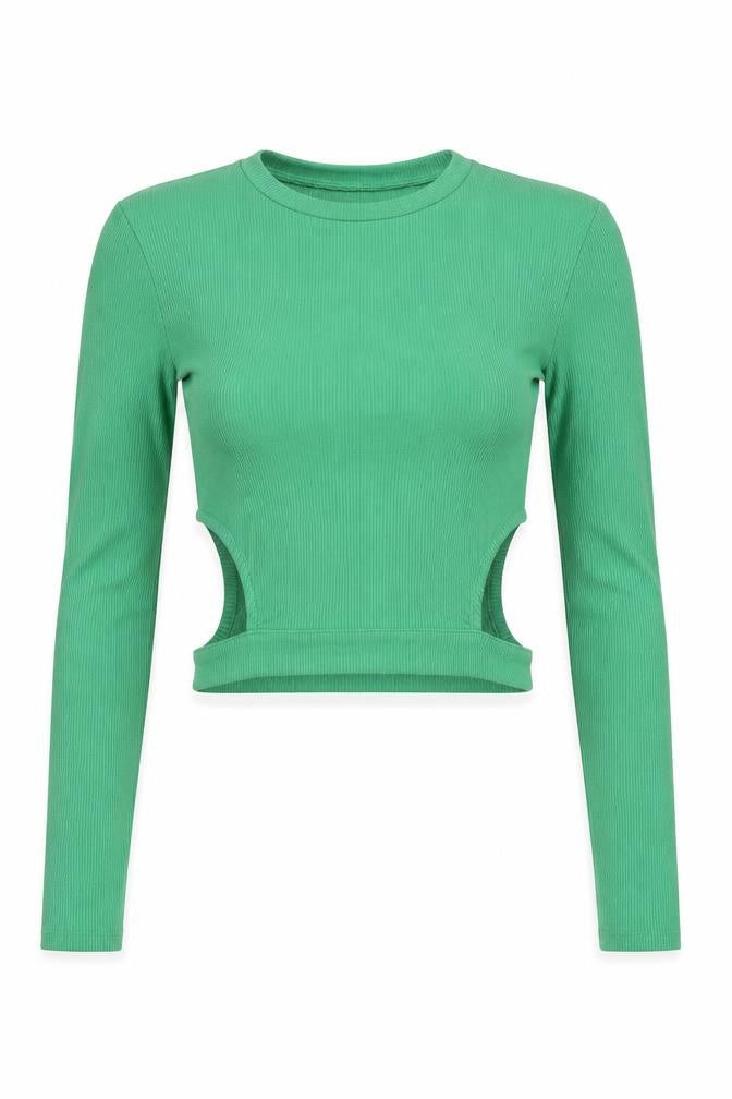 Pull&Bear Teens Green Cropped Long Sleeve Slim Fit Top XS