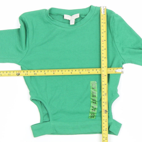 Pull & Bear Teens Green Cropped Long Sleeve Slim Fit Top XS