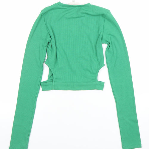 Pull & Bear Teens Green Cropped Long Sleeve Slim Fit Top XS