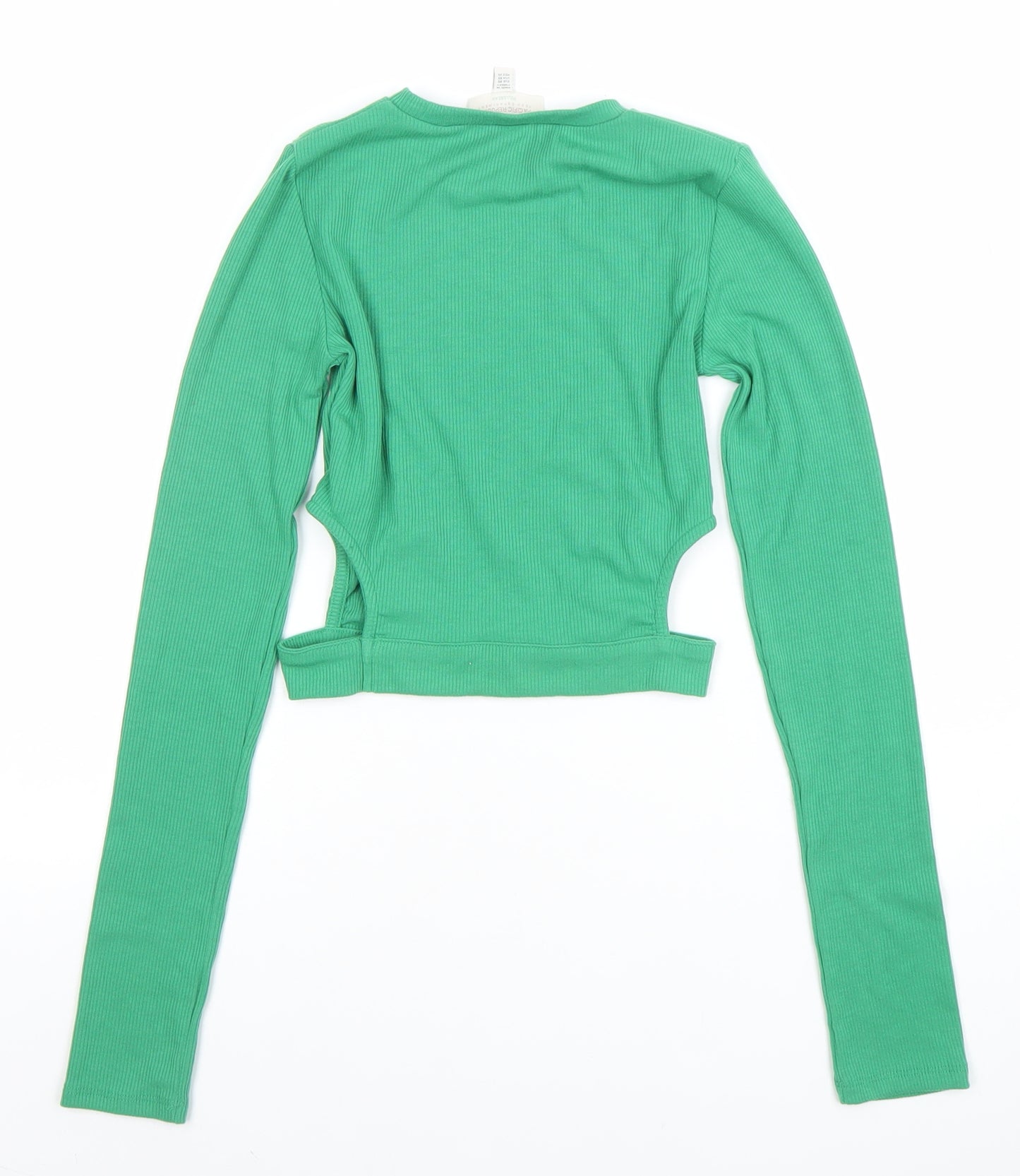 Pull & Bear Teens Green Cropped Long Sleeve Slim Fit Top XS