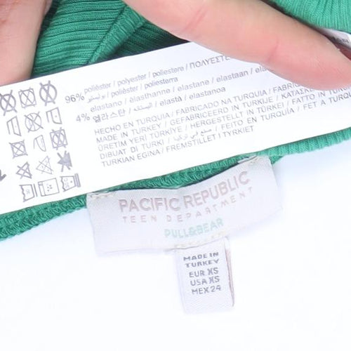 Pull & Bear Teens Green Cropped Long Sleeve Slim Fit Top XS