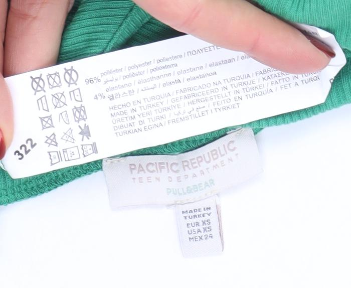 Pull & Bear Teens Green Cropped Long Sleeve Slim Fit Top XS
