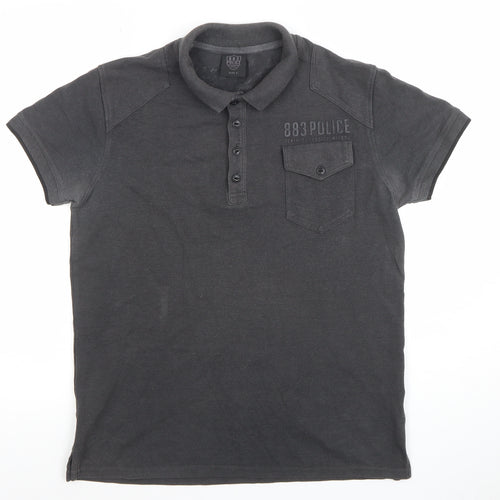 883 Police Men's Grey Slim Fit Cotton Polo Shirt Size M