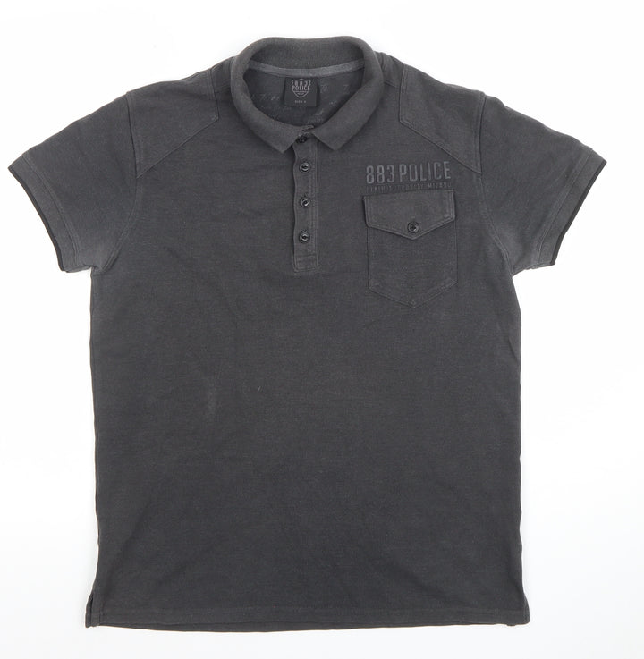 883 Police Men's Grey Slim Fit Cotton Polo Shirt Size M