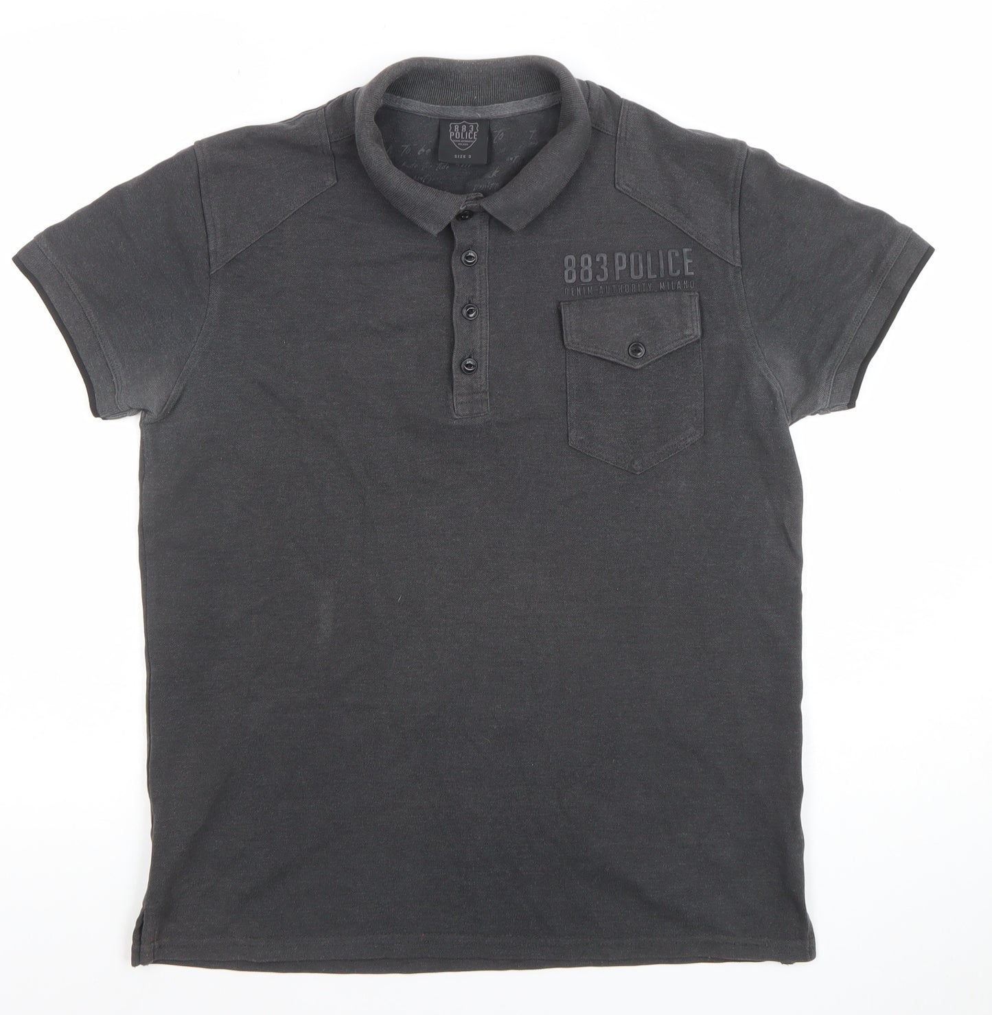 883 Police Men's Grey Slim Fit Cotton Polo Shirt Size M