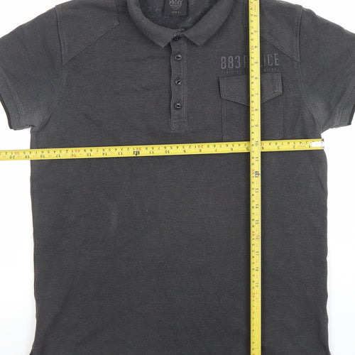 883 Police Men's Grey Slim Fit Cotton Polo Shirt Size M