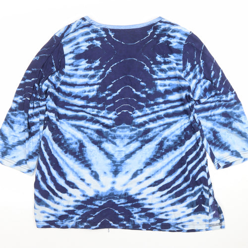 Antelope Womens Blue Tie Dye Sequin V-Neck 3/4 Sleeve Cotton Top Size L