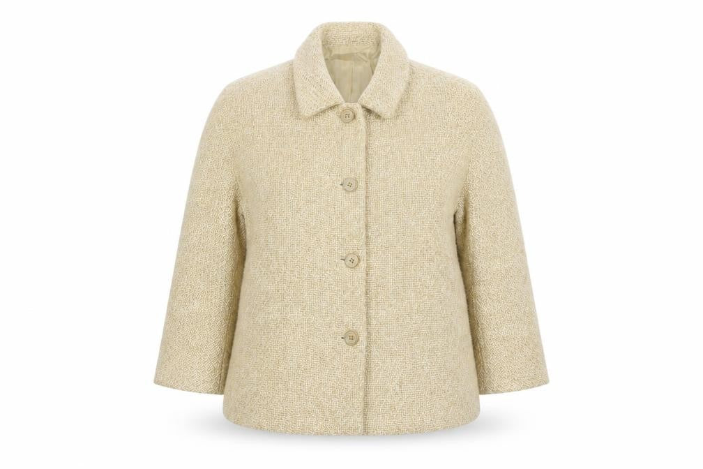 Front view of Adolfo Dominguez Women Beige Wool Blend Suit Jacket UK 18 Classic Style