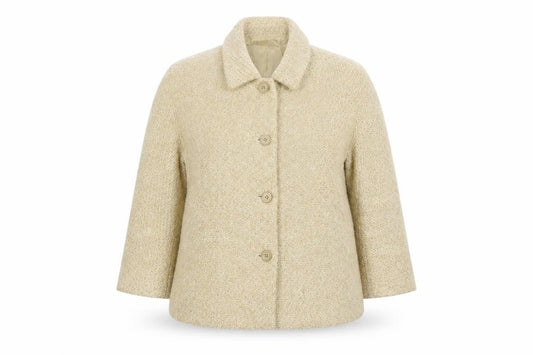 Front view of Adolfo Dominguez Women Beige Wool Blend Suit Jacket UK 18 Classic Style