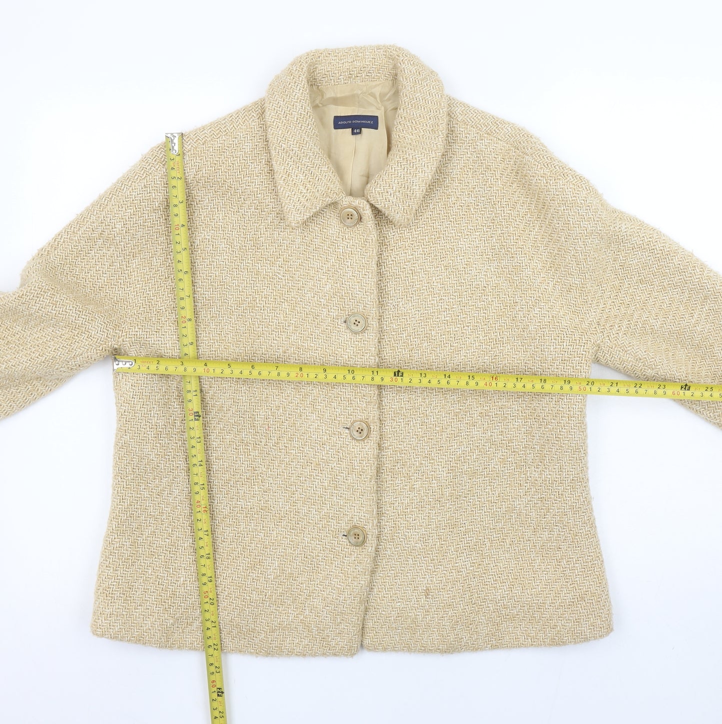 Adolfo Dominguez Women Beige Wool Blend Suit Jacket UK 18 Classic Style