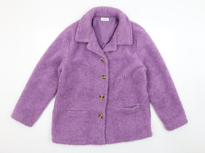 Damart Women Purple Fleece Coat Size 14 Mid-Length Lined Jacket