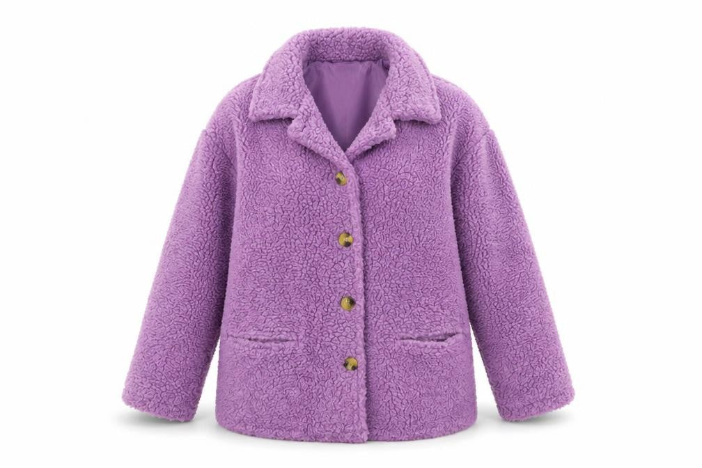 Damart Women Purple Fleece Coat Size 14 Mid-Length Lined Jacket