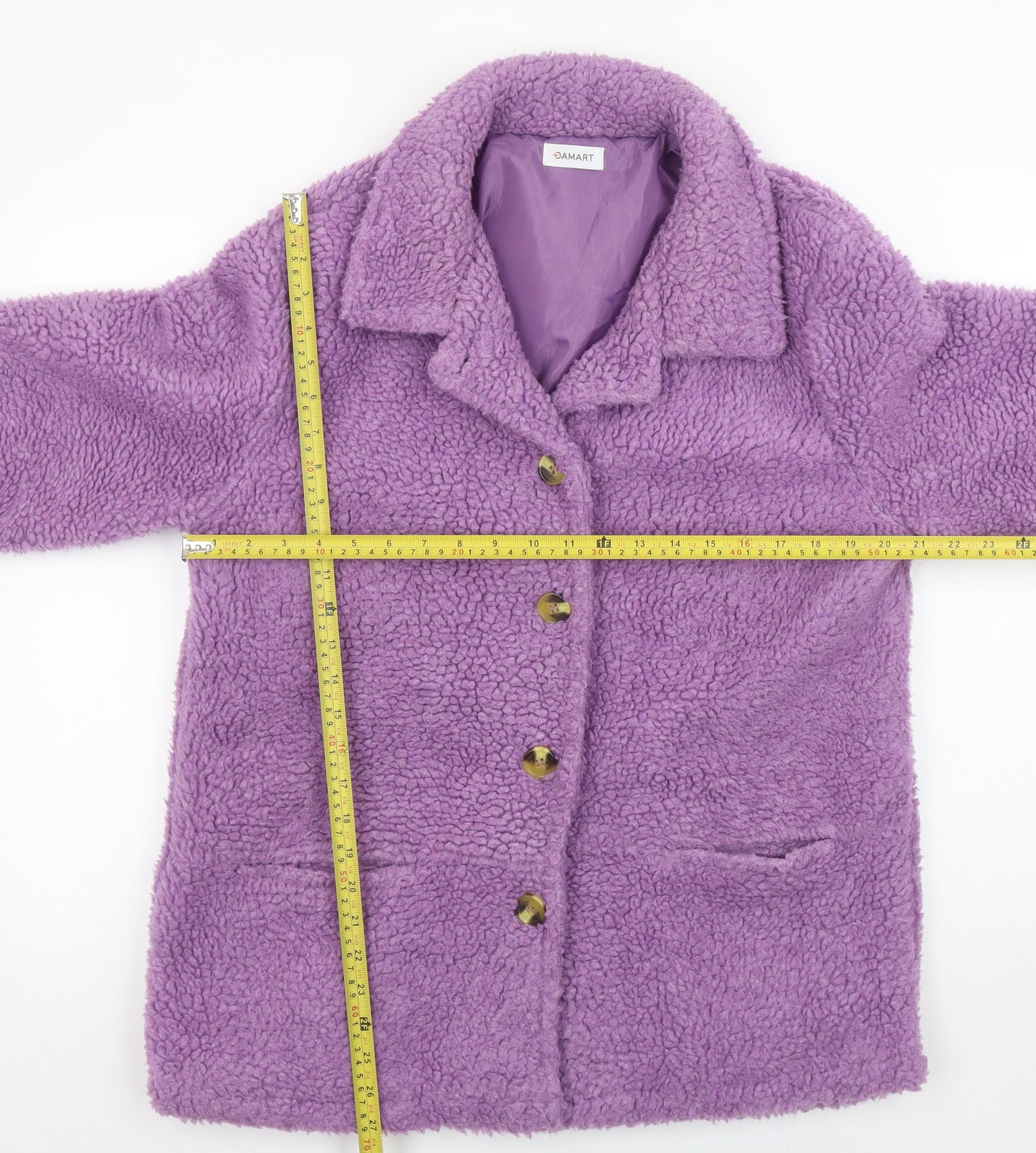 Damart Women Purple Fleece Coat Size 14 Mid-Length Lined Jacket