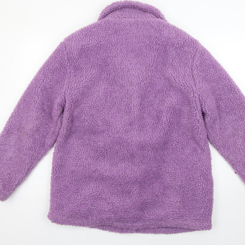 Damart Women Purple Fleece Coat Size 14 Mid-Length Lined Jacket