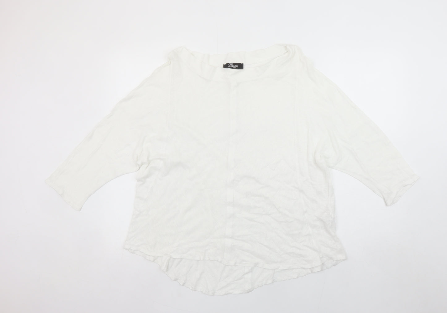 Peruzzi Women’s White Linen Tunic Blouse Size S 3/4 Sleeve Relaxed Fit