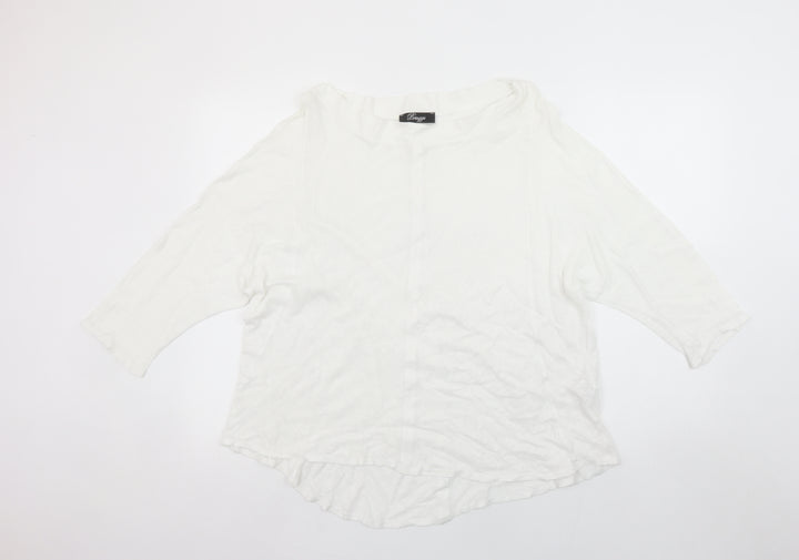 Peruzzi Women’s White Linen Tunic Blouse Size S 3/4 Sleeve Relaxed Fit