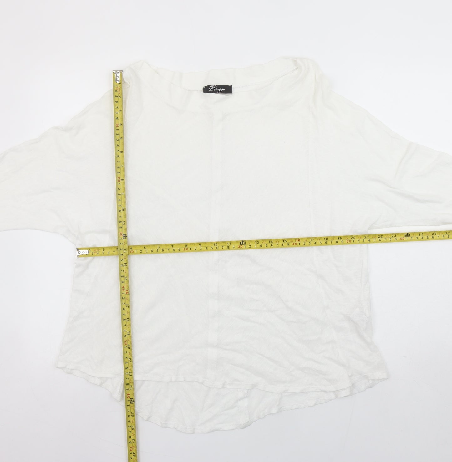 Peruzzi Women’s White Linen Tunic Blouse Size S 3/4 Sleeve Relaxed Fit