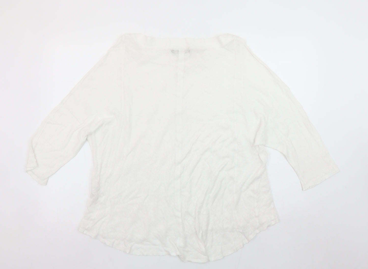 Peruzzi Women’s White Linen Tunic Blouse Size S 3/4 Sleeve Relaxed Fit