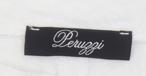 Peruzzi Women’s White Linen Tunic Blouse Size S 3/4 Sleeve Relaxed Fit