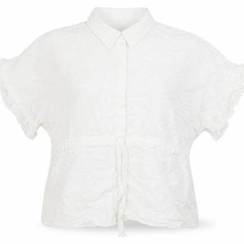 Zara Woman White Collared Ruffle Sleeve Tie Waist Blouse Size 12