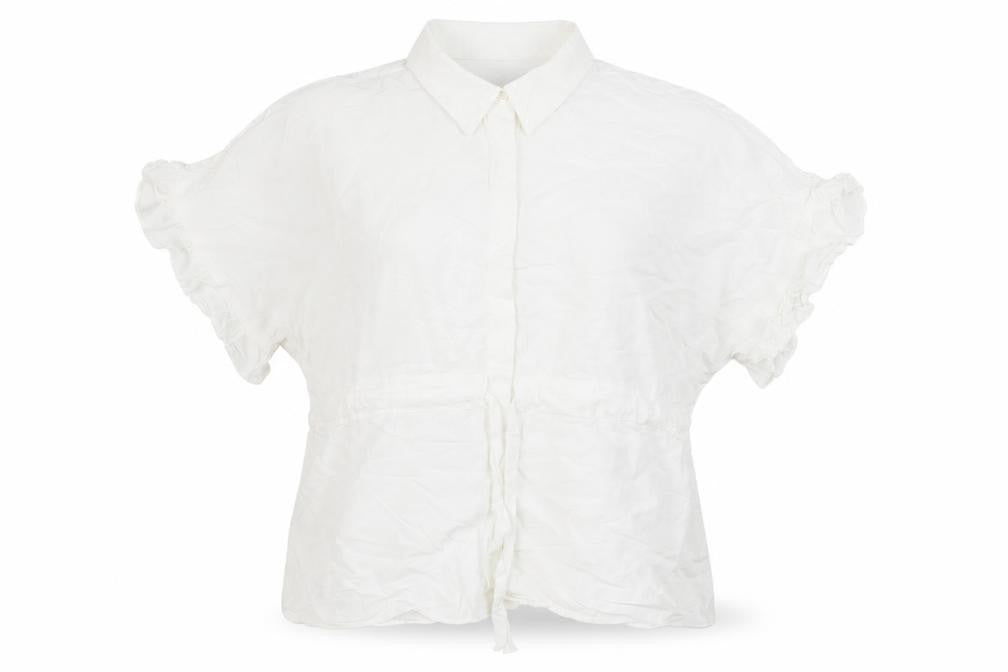 Zara Woman White Collared Ruffle Sleeve Tie Waist Blouse Size 12