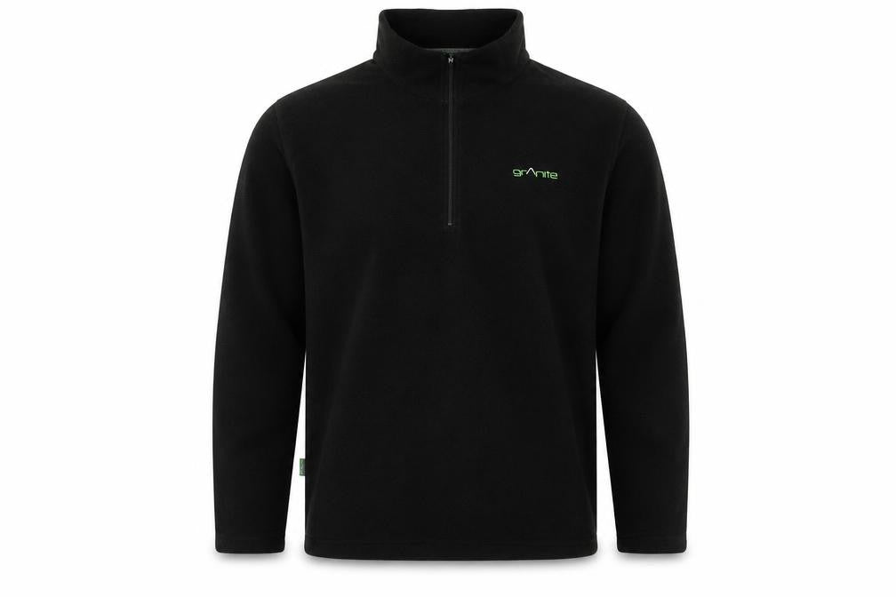 Front view of Granite Outdoors men’s black xl fleece 1/2 zip pullover sweatshirt